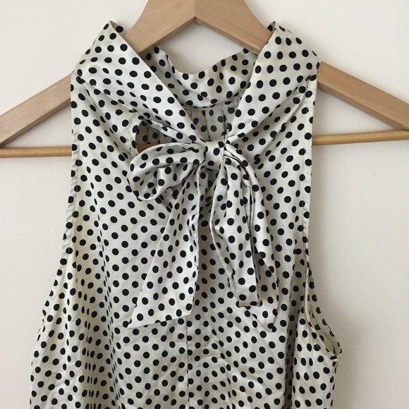 FOREVER 21 Y2K White Black Polka Dot Satin Halter Neck Smocked Hem Tank Top - Picture 5 of 7